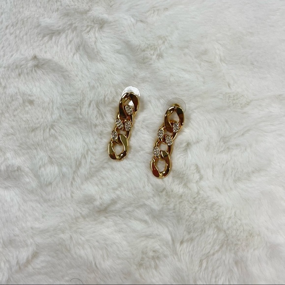 CHAIN LINK PAVE DROP EARRINGS GOLD - Picture 8 of 13